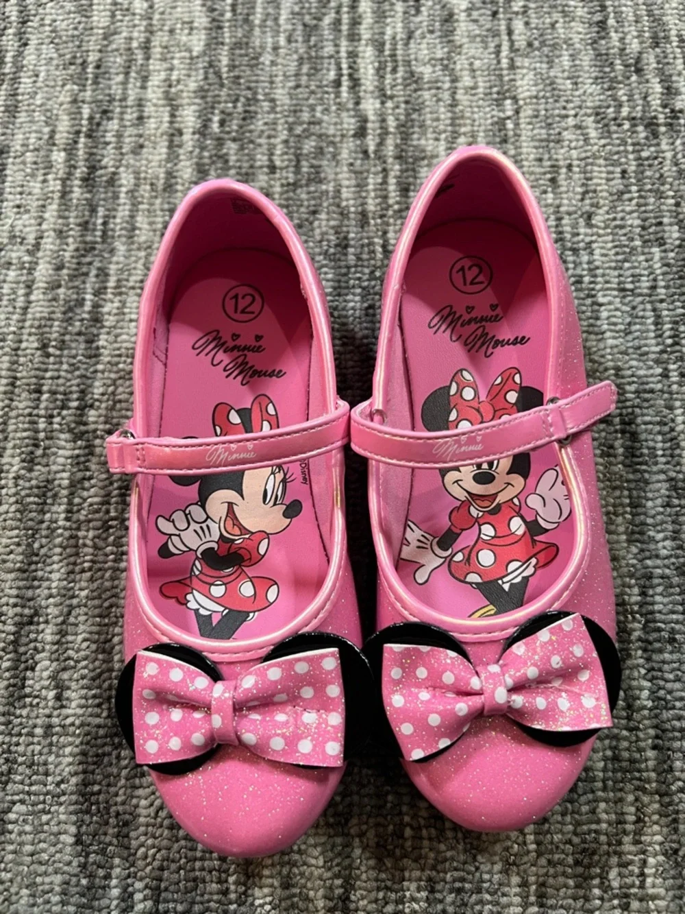 Disney Minnie Mouse Toddler Girls Pink Glitter Mary-Jane Ballet Flats Various Sz
